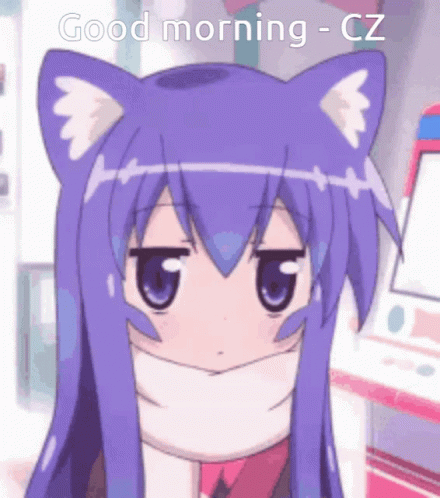 Purple Anime Girl With Cat Ears Saying Good Morning GIF