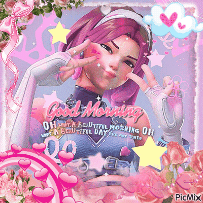 Purple Background Pink Flowers Hearts Good Morning Aiko GIF