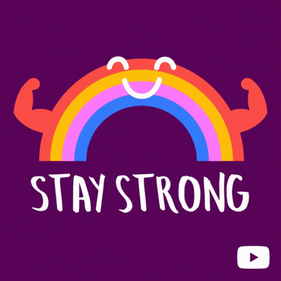 Purple Background Rainbow With Muscles Stay Strong GIF