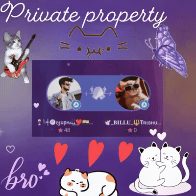 Purple Background With Cats And Butterflies Private Property GIF