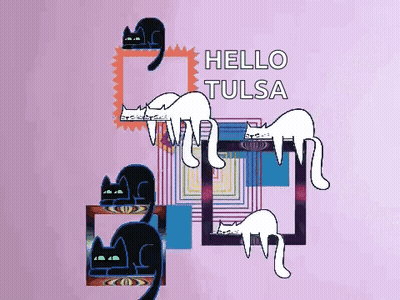 Purple Background With Cats Saying Hello Tulsa GIF
