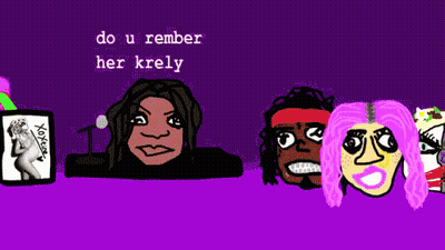 Purple Background With Faces Saying Do U Rember Her Krely GIF