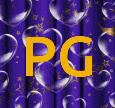Purple Background With Hearts And Stars Saying PG In Yellow GIF