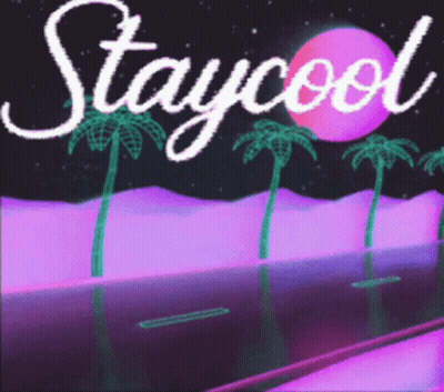 Purple Background With Palm Trees Saying Staycool GIF