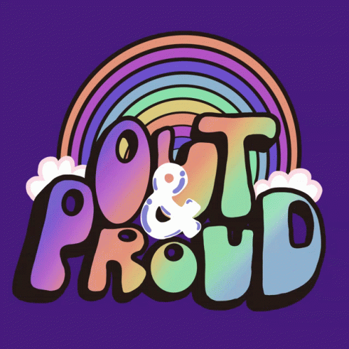 Purple Background With Rainbow And Out And Proud GIF