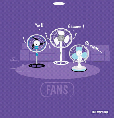 Purple Background With Three Fans Saying Fans GIF