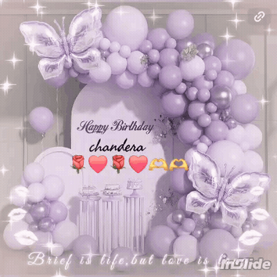 Purple Balloons And Butterflies With The Words Happy Birthday Chandra GIF