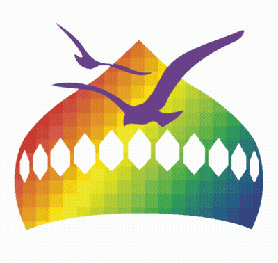 Purple Bird Flying Over Colorful Rainbow GIF