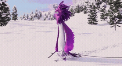 Purple Bird Standing In Snow Saying C'mon GIF