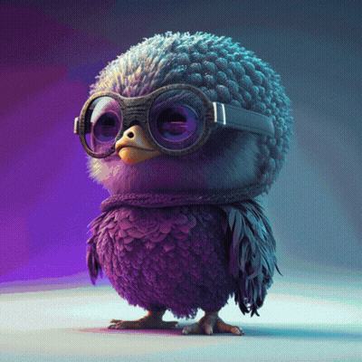 Purple Bird Wearing Scarf Goggles Looking At Camera GIF