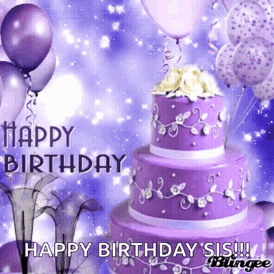 Purple Birthday Cake With Happy Birthday Sis
