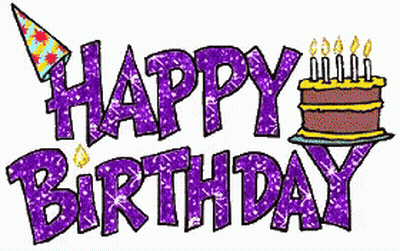 Purple Birthday Sign With Cake And Candles GIF