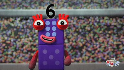 Purple Block With Red Eyes And Number 6 GIF