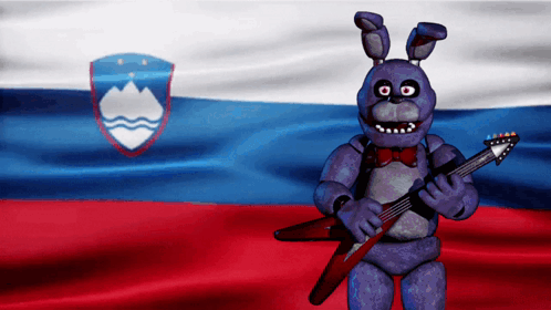 Purple Bunny Holding Guitar In Front Of Slovenian Flag GIF