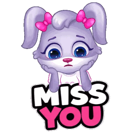 Purple Bunny With Pink Bow Surrounded By Hearts Saying Miss You Sticker