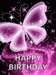 Purple Butterfly Glitter Happy Birthday GIF