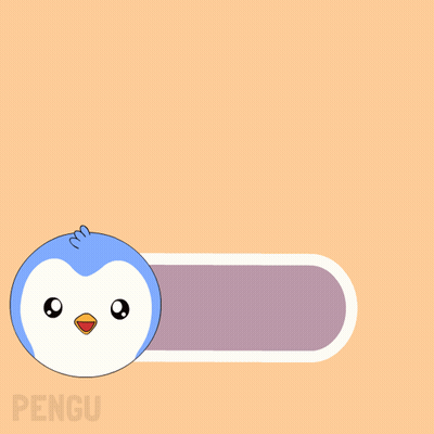 Purple Button Saying Click Here Next To Cartoon Penguin GIF