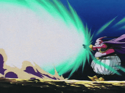 Purple Cape Cartoon Character Throws Green Beam GIF