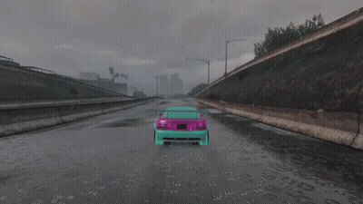 Purple Car Driving Down Rainy Highway GIF