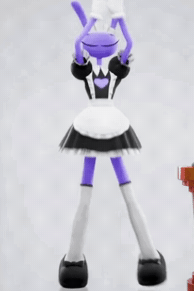 Purple Cartoon Character Dancing In Maid Outfit GIF