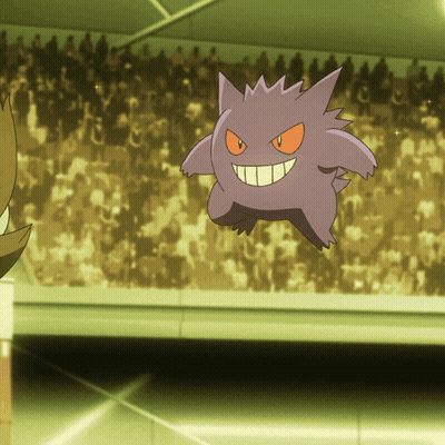 Purple Cartoon Character Flying Before Crowd GIF