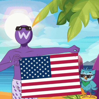 Purple Cartoon Character Holding American Flag GIF