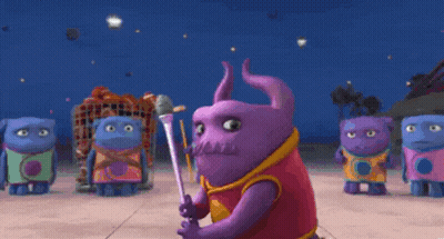 Purple Cartoon Character Holding Purple Stick GIF