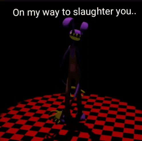Purple Cartoon Character On Checkered Floor GIF