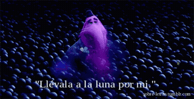 Purple Cartoon Character Surrounded by Blue Balls Llevala a la Luna por Mi