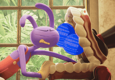 Purple Cartoon Character With Blue Item Saying I'm Sorry GIF