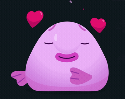 Personaje morado caricatura con corazones alrededor de la cara GIF