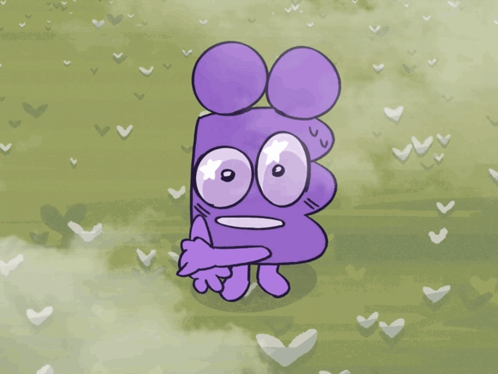 Purple Cartoon Character With Hearts Background GIF