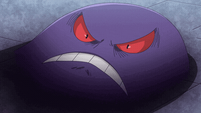 Purple Cartoon Character With Red Eyes And White Mouth GIF