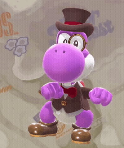 Purple Cartoon Character With Top Hat And Glasses GIF