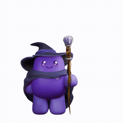 Purple Cartoon Character With Wizard Hat And Wand GIF