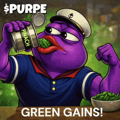 Purple Cartoon Eating Spinach Saying Green Gains GIF