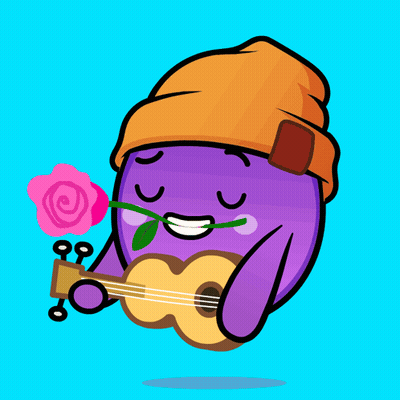 Purple Cartoon Holding Rose Playing Guitar GIF