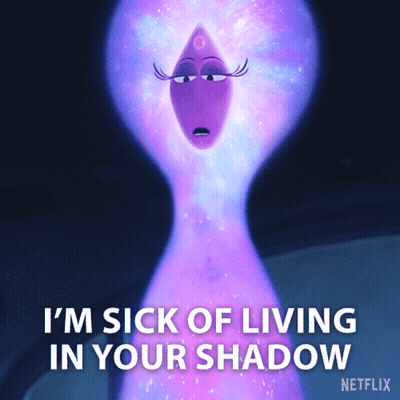 Purple Cartoon Saying I'm Sick Of Living In Your Shadow GIF