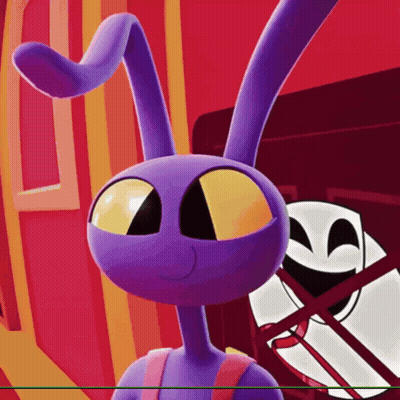 Purple Cartoon With Yellow Eyes On Red Background GIF