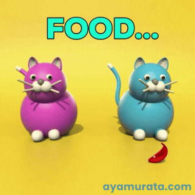 Purple Cat And Blue Cat Standing With Saying Food GIF
