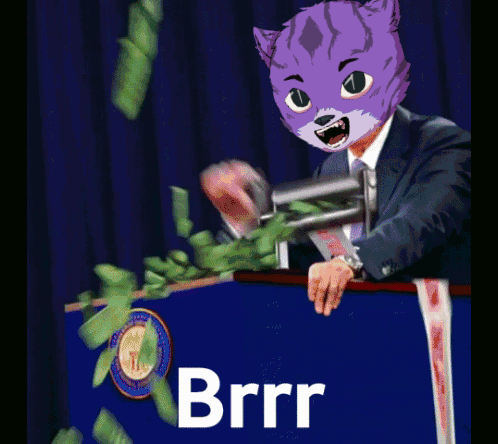 Purple Cat Giving Speech At Podium With Brrr GIF