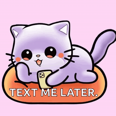 Purple Cat Laying On Pillow Holding Cell Phone Text Me Later GIF