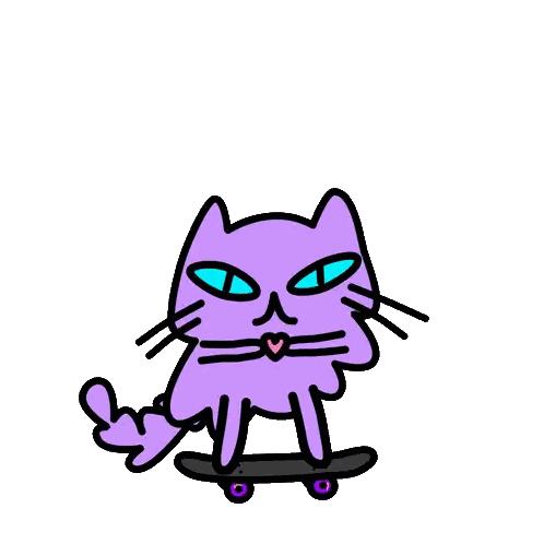Purple Cat Riding Skateboard With Heart Sticker