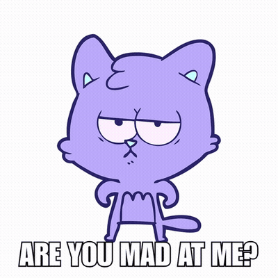 Purple Cat Saying Are You Mad At Me GIF