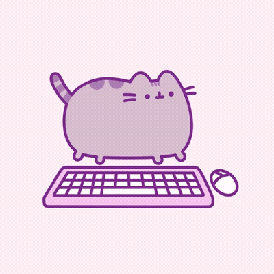 Purple Cat Sitting On Pink Keyboard GIF