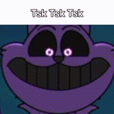 Purple Cat With Glowing Eyes Smiling Tsk Tsk Tsk GIF