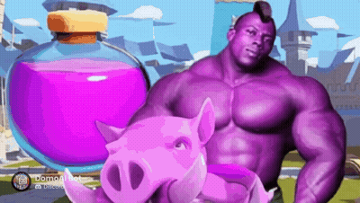 Purple Character Holding Pink Pig And Purple Bottle GIF