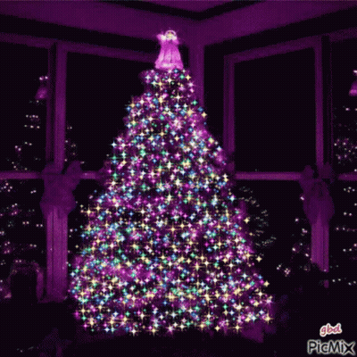 Purple Christmas Tree With White Angel GIF