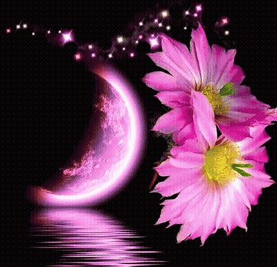 Purple Crescent Moon Reflected In Water GIF