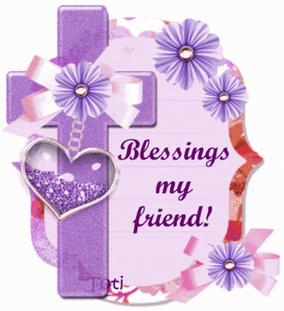 Purple Cross With Flowers Saying Blessings My Friend GIF